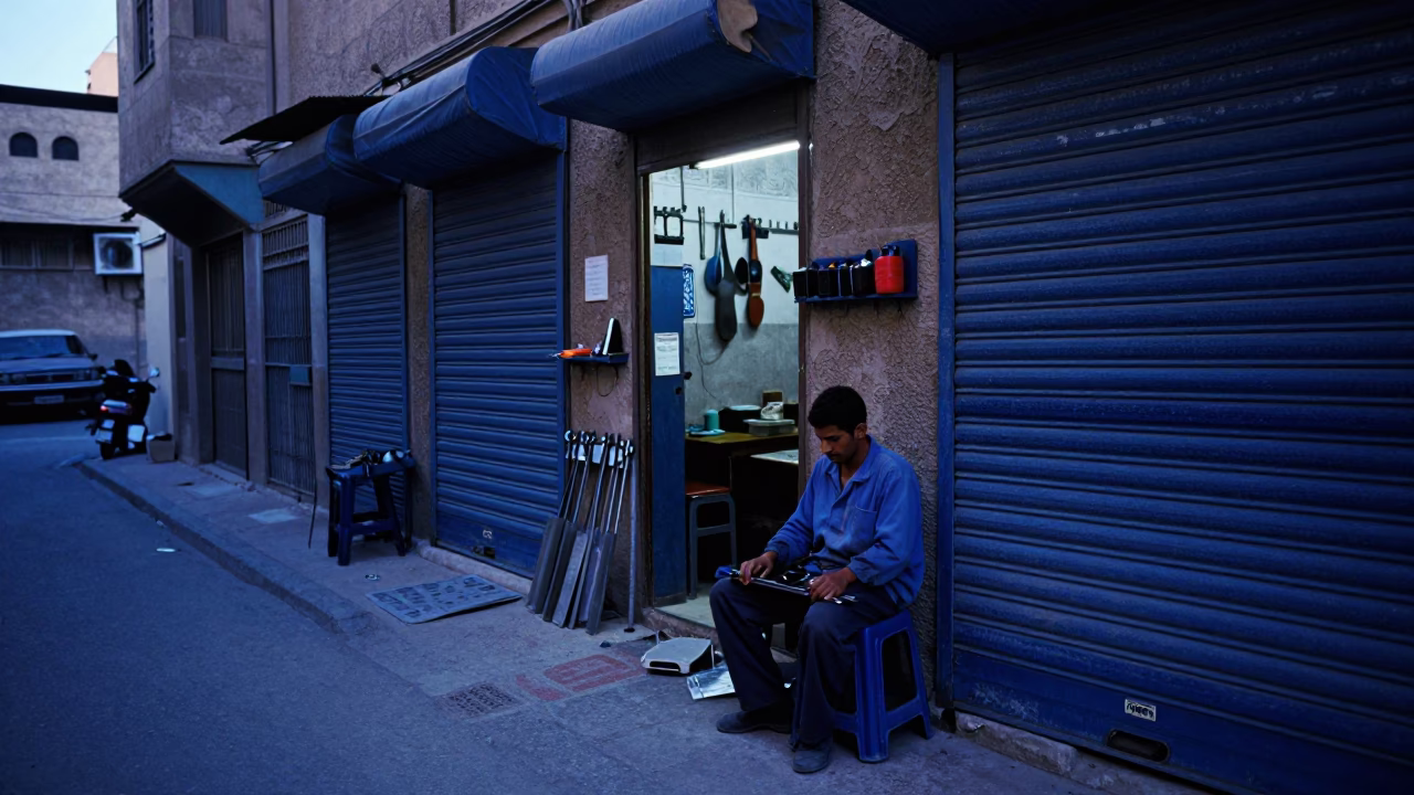 Mechanic at Blue Hour in in Cairo, Egypt