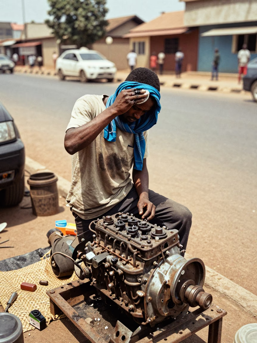 Mechanic at Flat Noon Light in in Accra, Ghana
