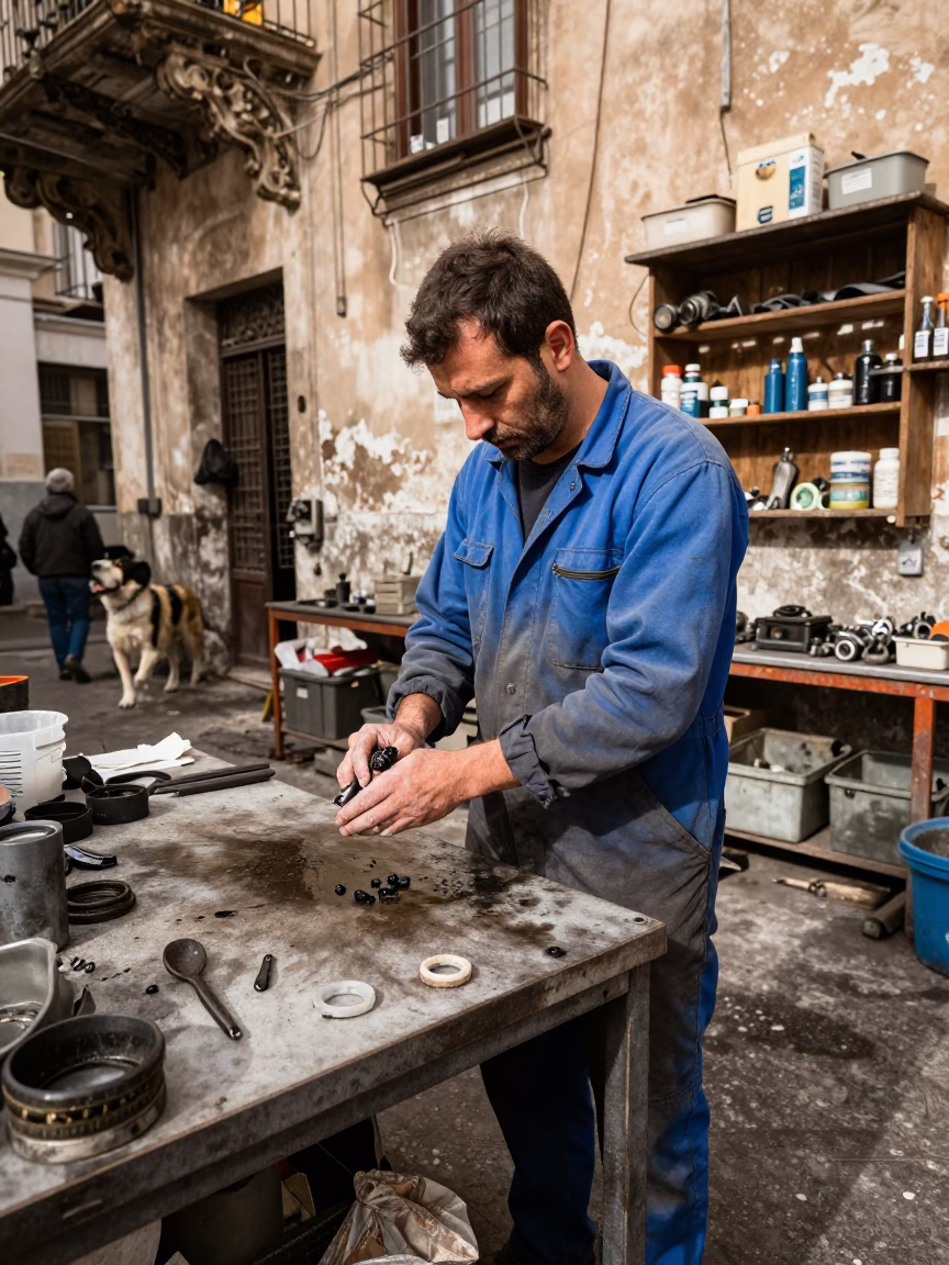 Mechanic in Palermo at Noon Light in in Palermo, Italy