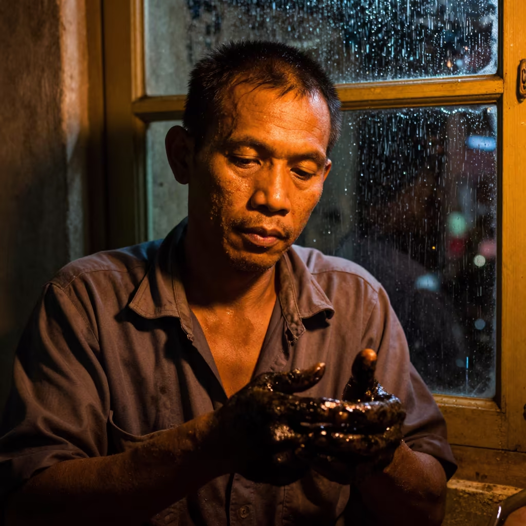 Mechanic Portrait Under Tungsten Night in District 1 in in District 1, Ho Chi Minh City