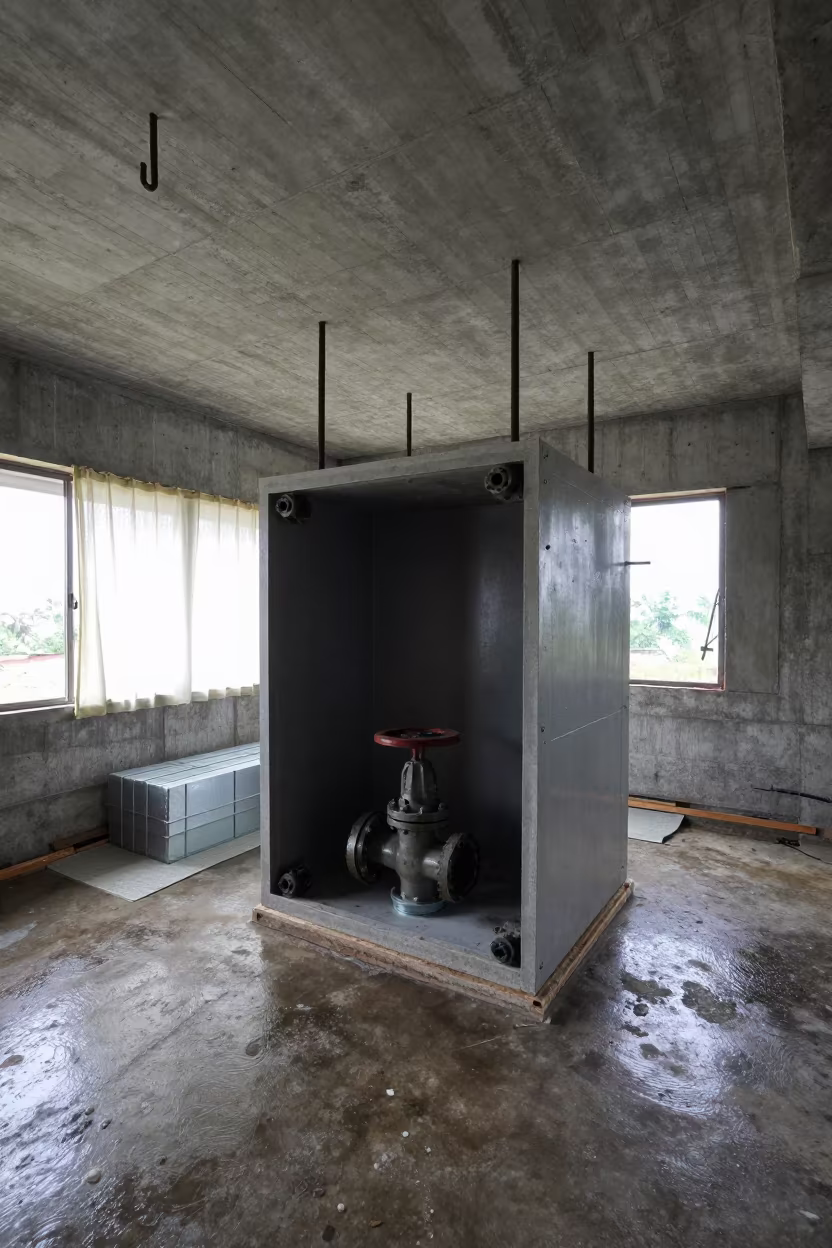 Mechanical Room Shell Under Monsoon Buildout Sri Lanka in in a mechanical room under buildout in Sri Lanka