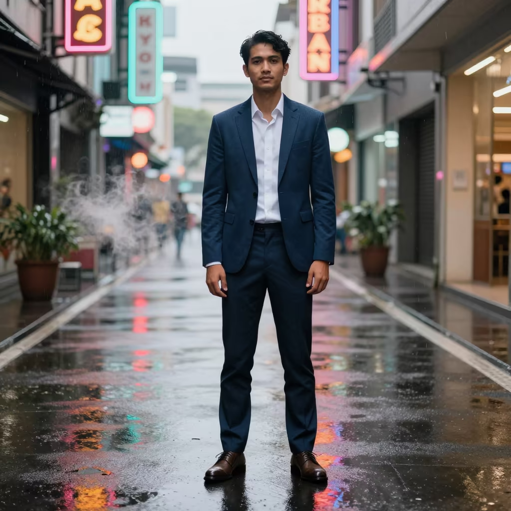 Medan Fashion Week Doorway After Rain in along a neon-lit arcade in Medan