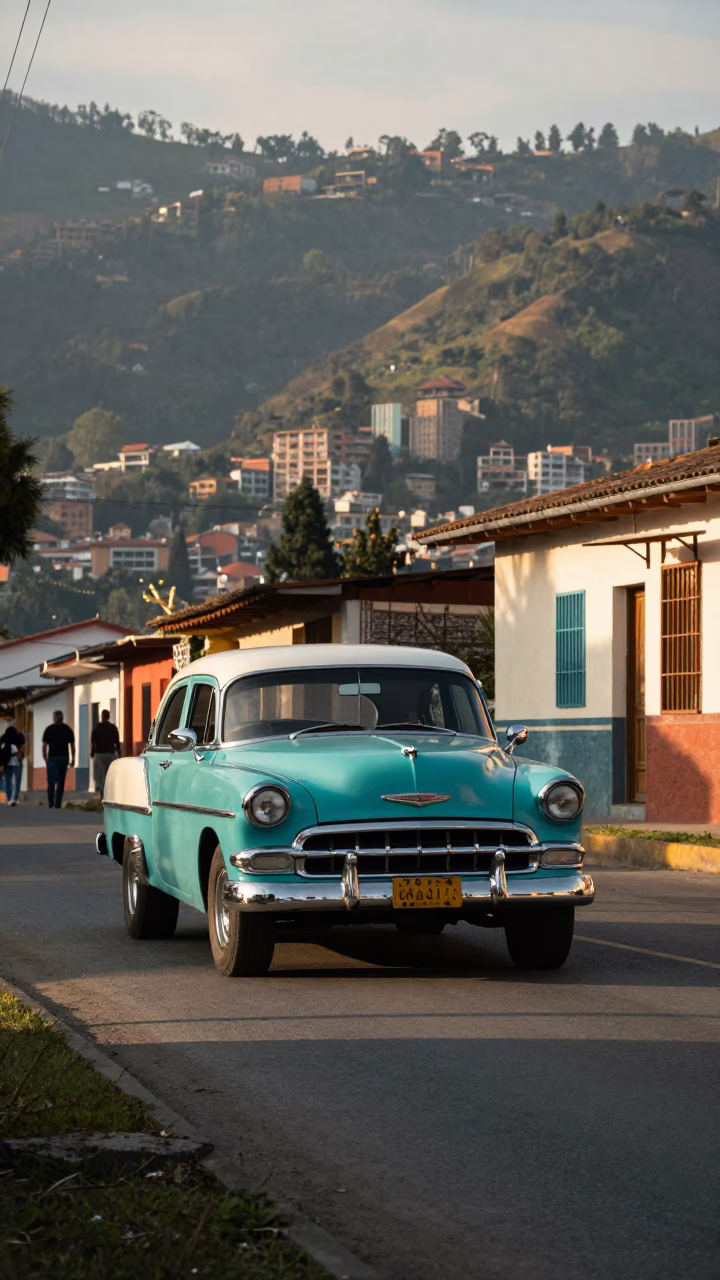 Medellin Car Rally at As First Light Reaches The Scene in in Medellin, Colombia