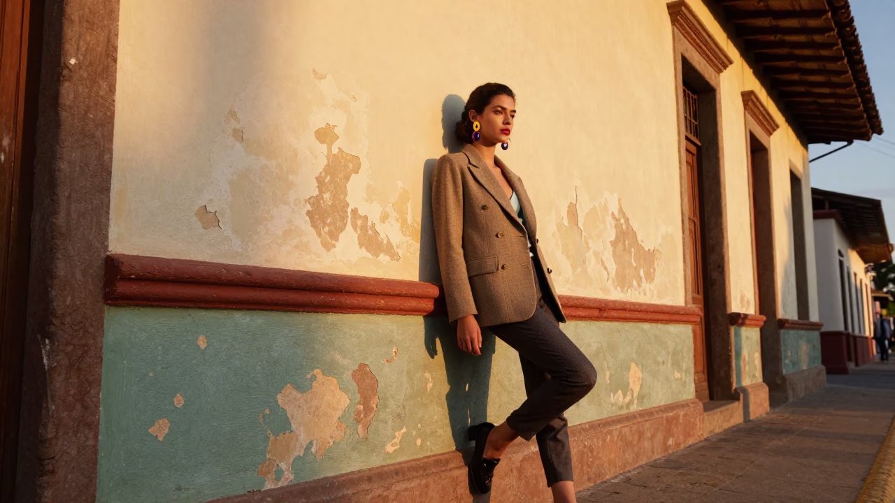 Medellin Colombia Golden Hour Street Photography High Fashion Model in Vintage 1990s Style in in Medellin, Colombia