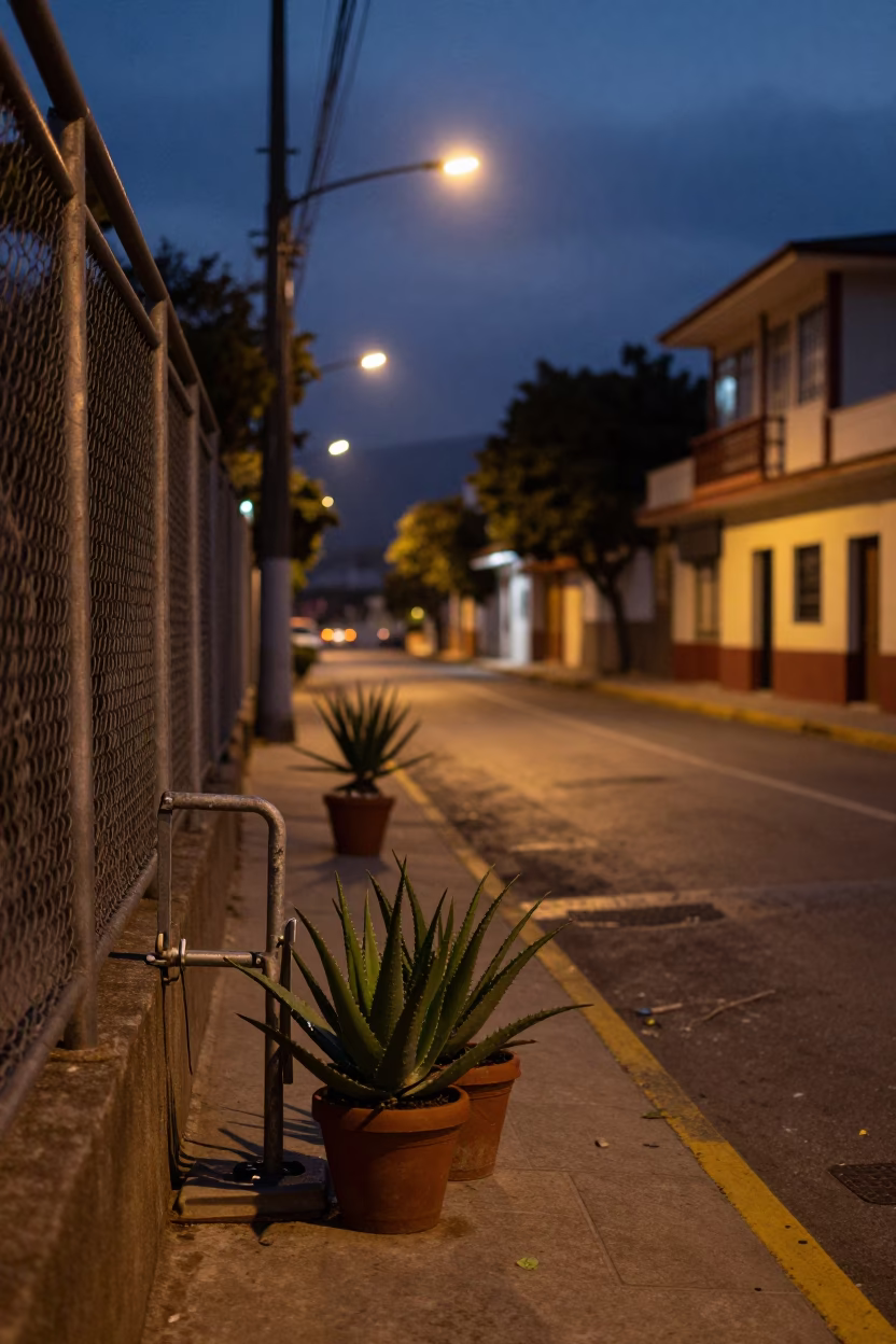 Medellin Colombia Predawn Street Scene with Turnbuckle and Aloe Vera Plantation in in Medellin, Colombia