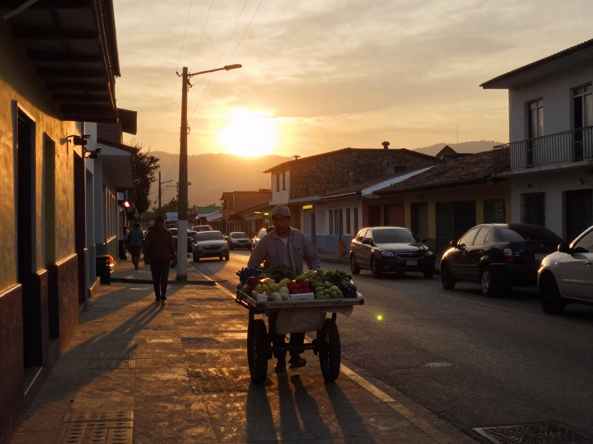 Medellin Colombia Sunset Street Scene with Wicker Shadow and Watering Bottle in in Medellin, Colombia