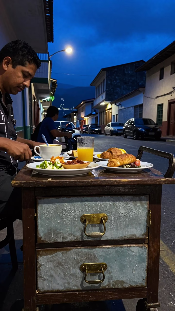 Medellin Preparing Breakfast at The Predawn Darkness Light in in Medellin, Colombia