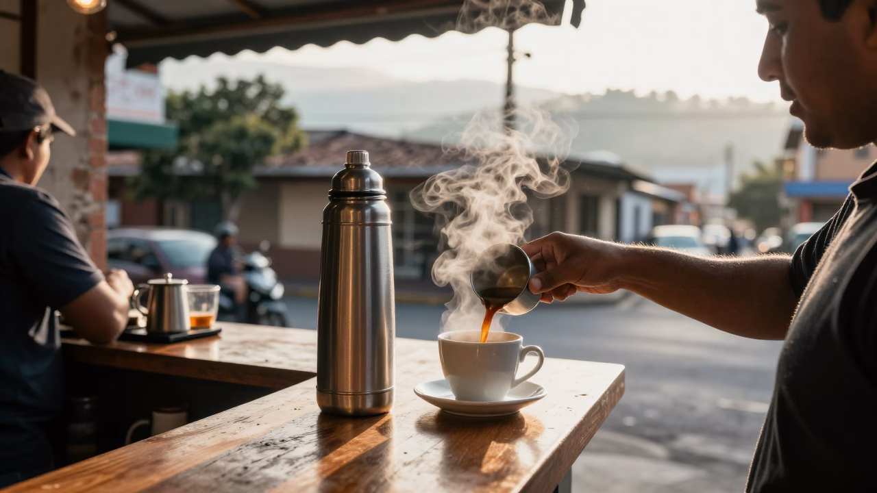 Medellin Serving Coffee at The Early Morning Light in in Medellin, Colombia
