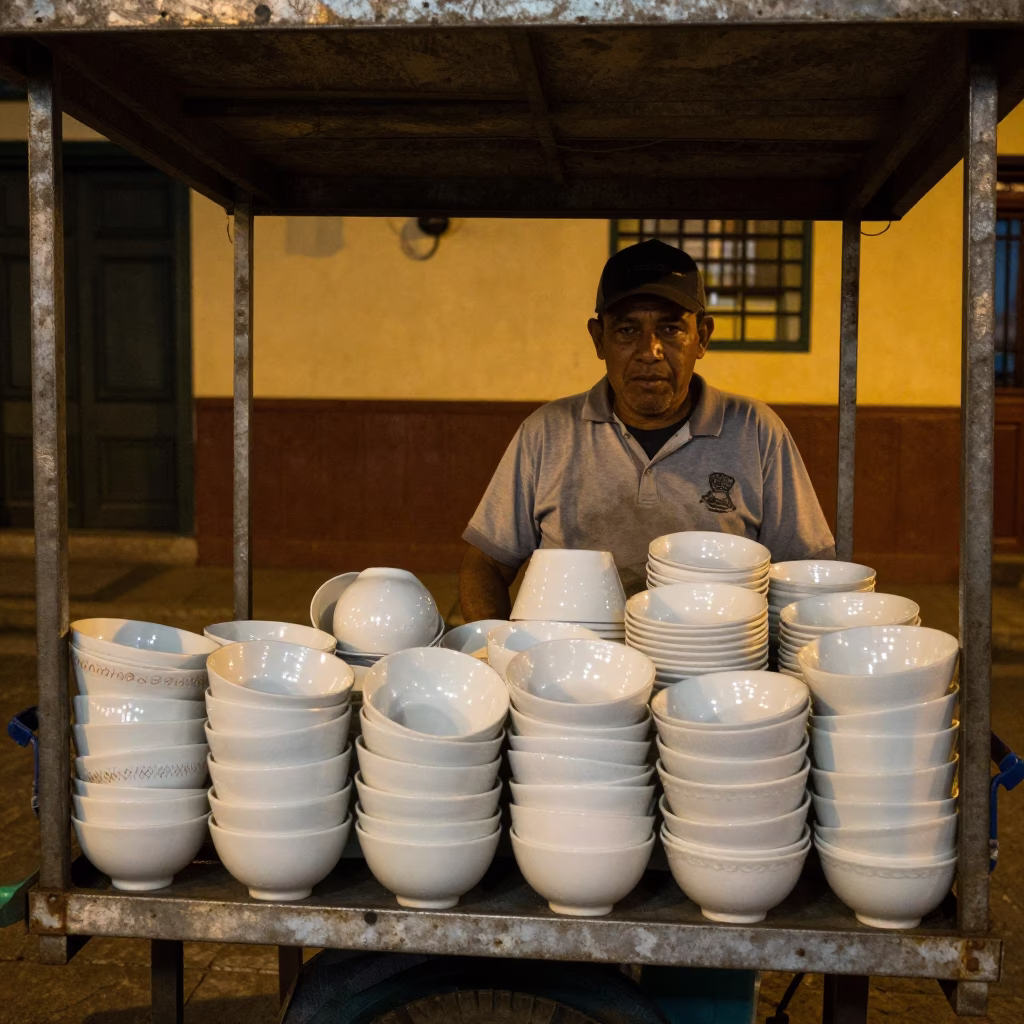Medellin Vendor Scene at Deep In The Night Light in in Medellin, Colombia