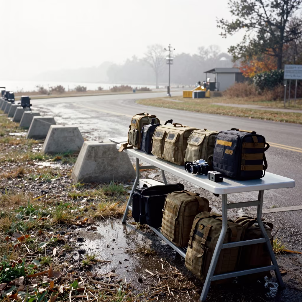 Medic Pouch Restock Table at Michigan Checkpoint in at a checkpoint lane in Michigan