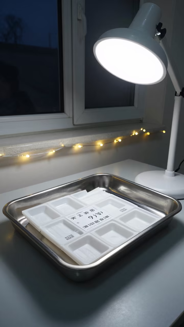 Medical Consent Tray in Tianjin Clinic Night in inside a clinic exam room in Tianjin