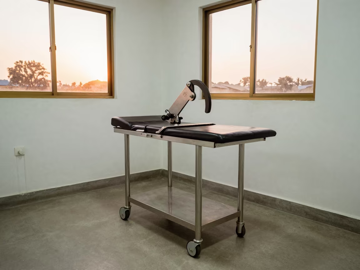 Medical Saw Cart in Kano Clinic at Sunset in inside a clinic exam room in Kano