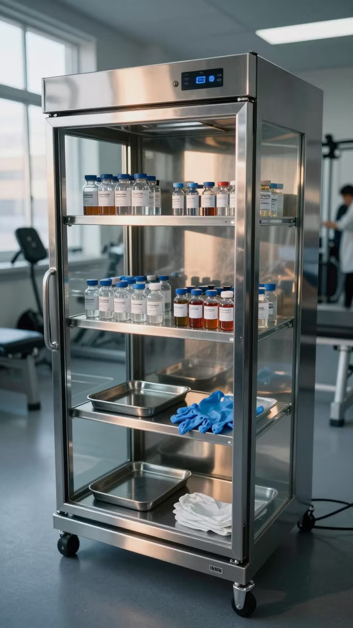 Medical Specimen Fridge Shelf in Rehab Gym in inside a rehabilitation gym in Man