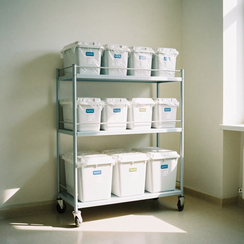 Medical Supply Cart in Baku Isolation Room Alcove in inside a medical supply alcove in Baku