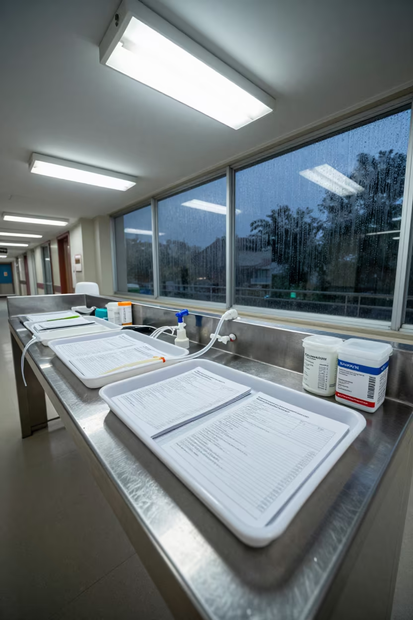 Medical Timeout Tray in Hospital Corridor in inside a hospital corridor near Amravati