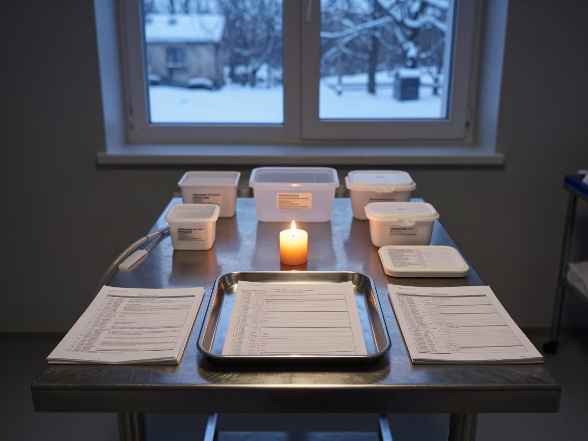 Medical Tray in Lviv Prep Room Winter Dawn in in a surgical prep area in Lviv