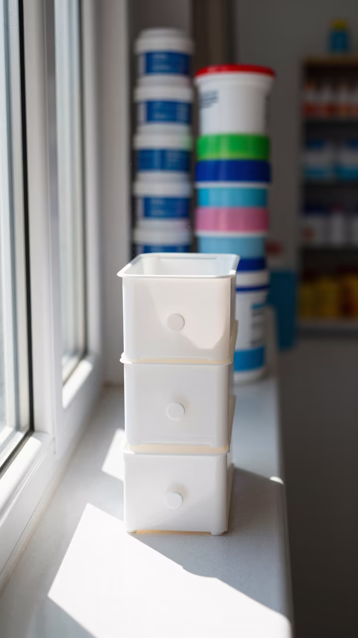 Medication Cup Drawer in Kennel Midmorning Light in in a boarding kennel corridor near Namangan