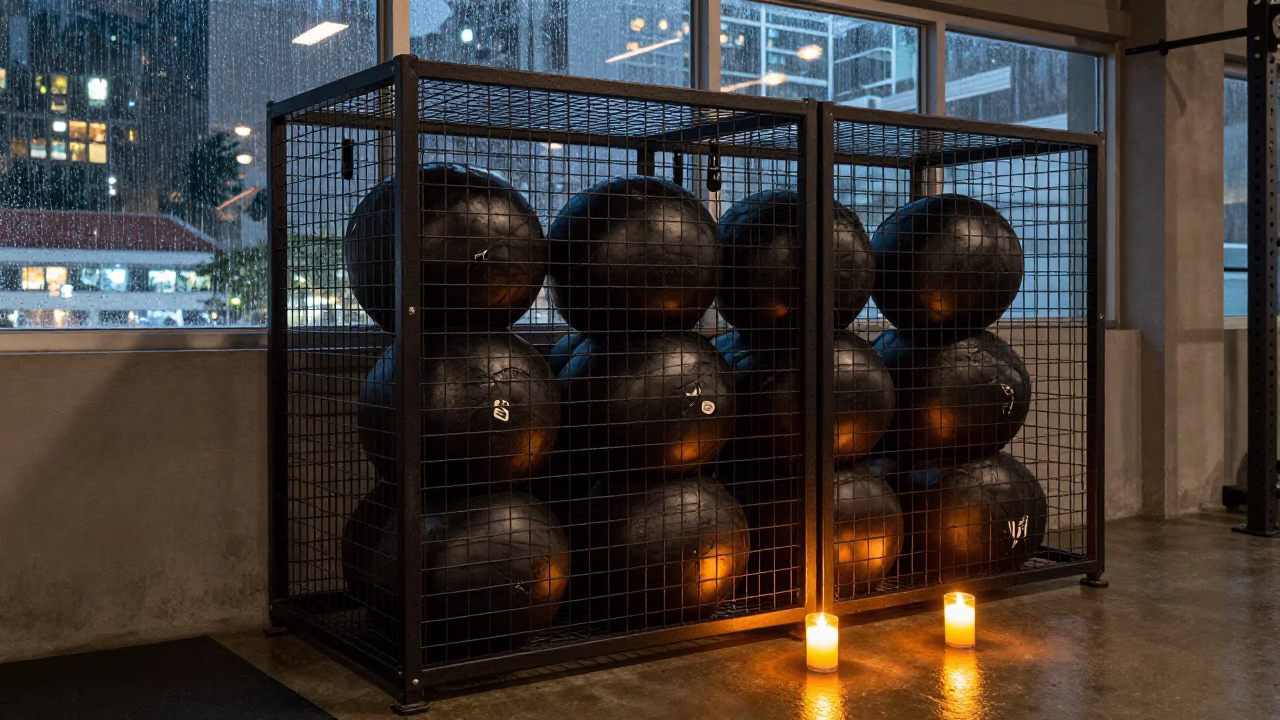 Medicine Ball Cage in Singapore Strength Room in inside a strength room in Haji Lane, Singapore