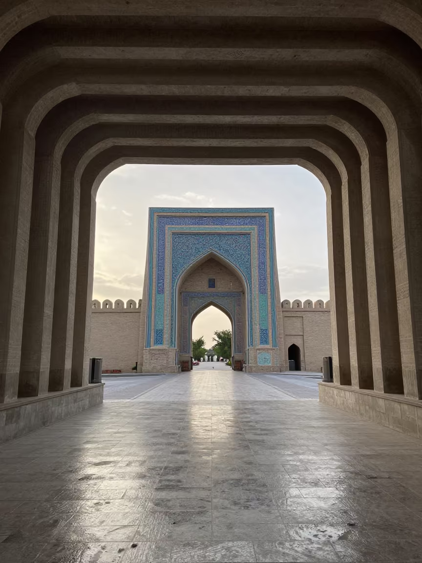 Medieval Gate in Fergana Concrete Lobby in inside a ribbed concrete lobby in Fergana