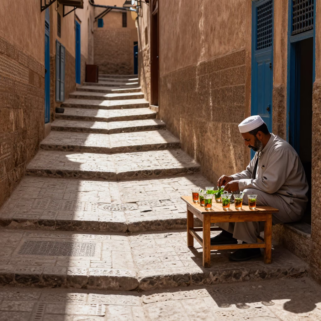 Medina Alley in Fez at As First Light Reaches The Scene in in Fez, Morocco