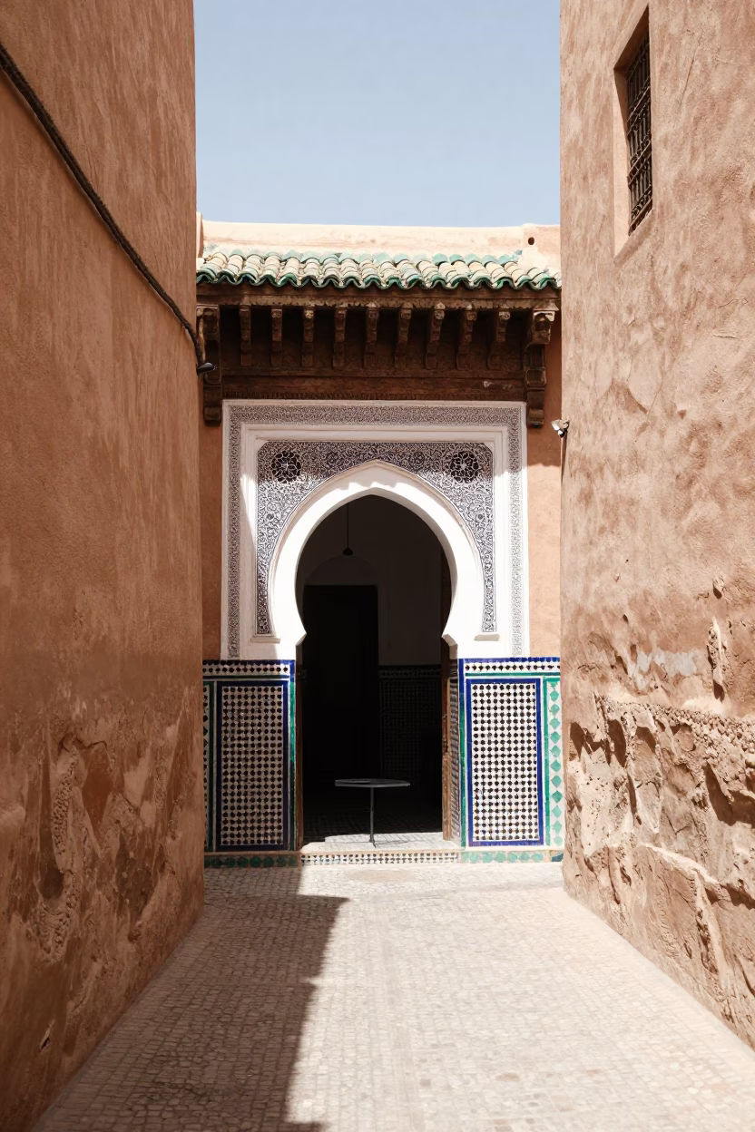 Medina Alley in Fez at The Flat Glare Of Noon Light in in Fez, Morocco