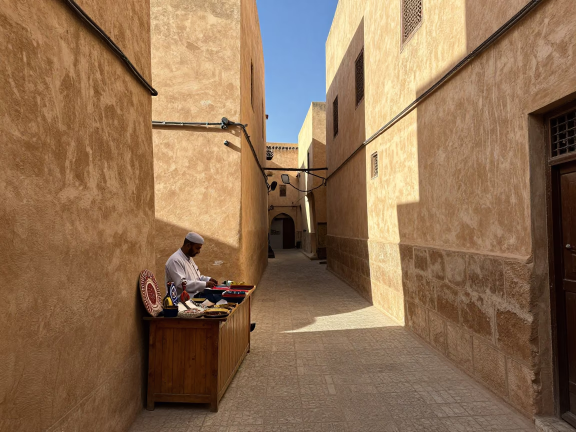 Medina Alleyway at The Early Afternoon Light in Fez in in Fez, Morocco