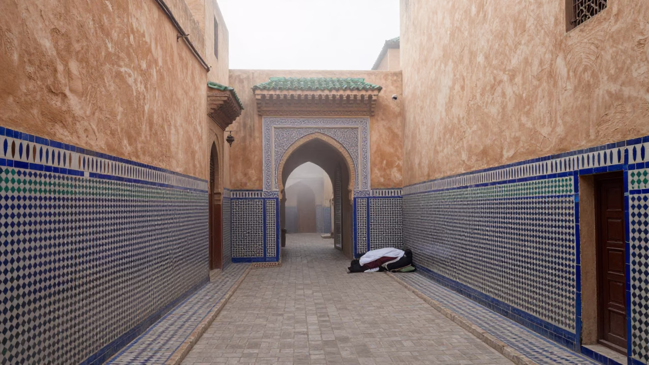 Medina Alleyway in Fez at Dawn Light in in Fez, Morocco