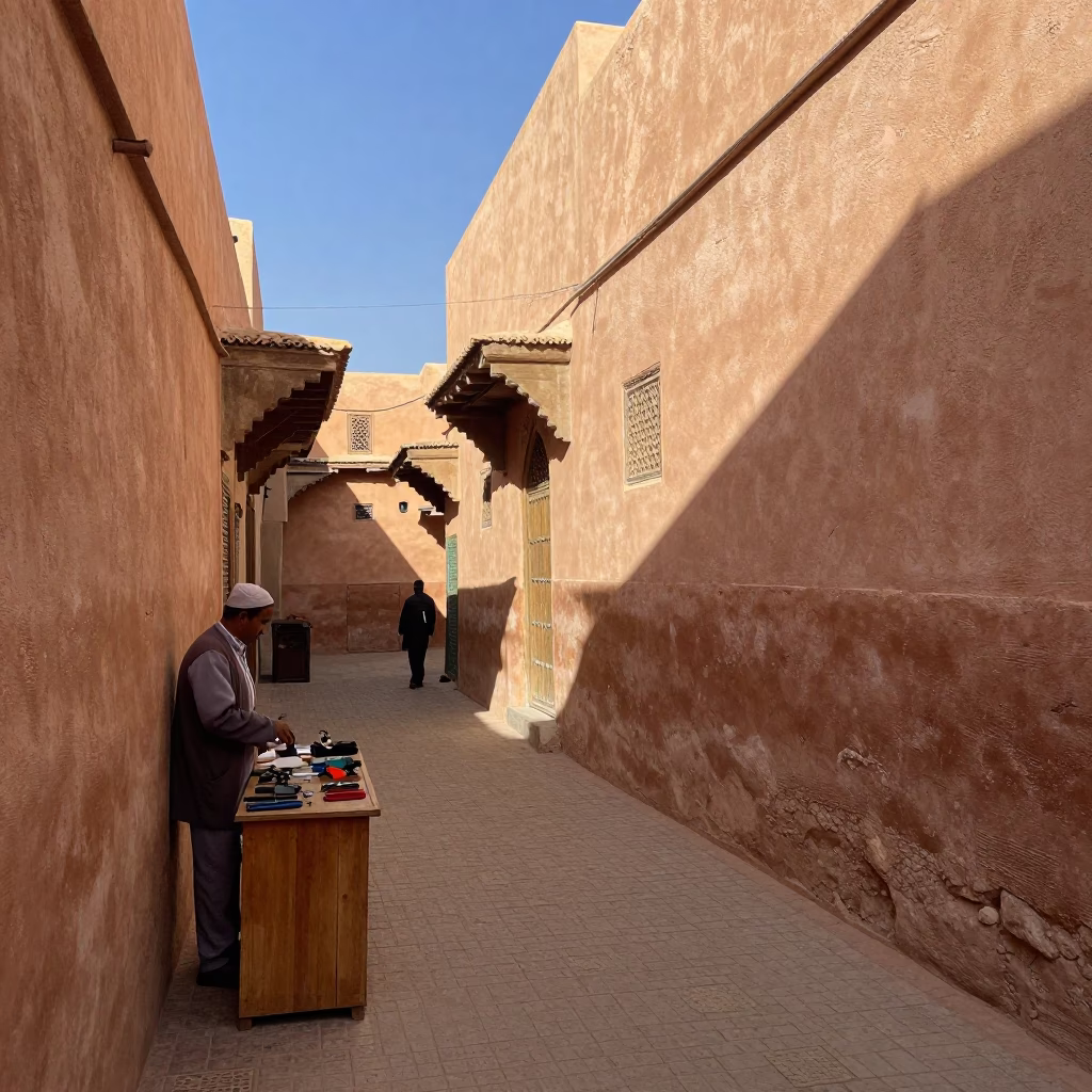 Medina Alleyway in Marrakech at Clear Late-afternoon Light in in Marrakech, Morocco