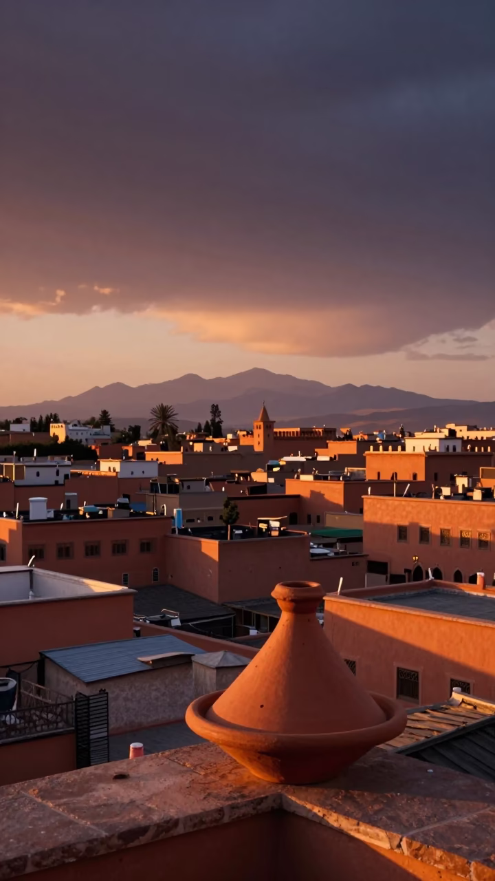 Medina And Atlas Mountains in Marrakech in in Marrakech, Morocco