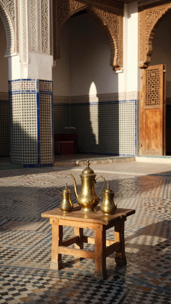 Medina Courtyard in Fez at Clear Late-afternoon Light in in Fez, Morocco