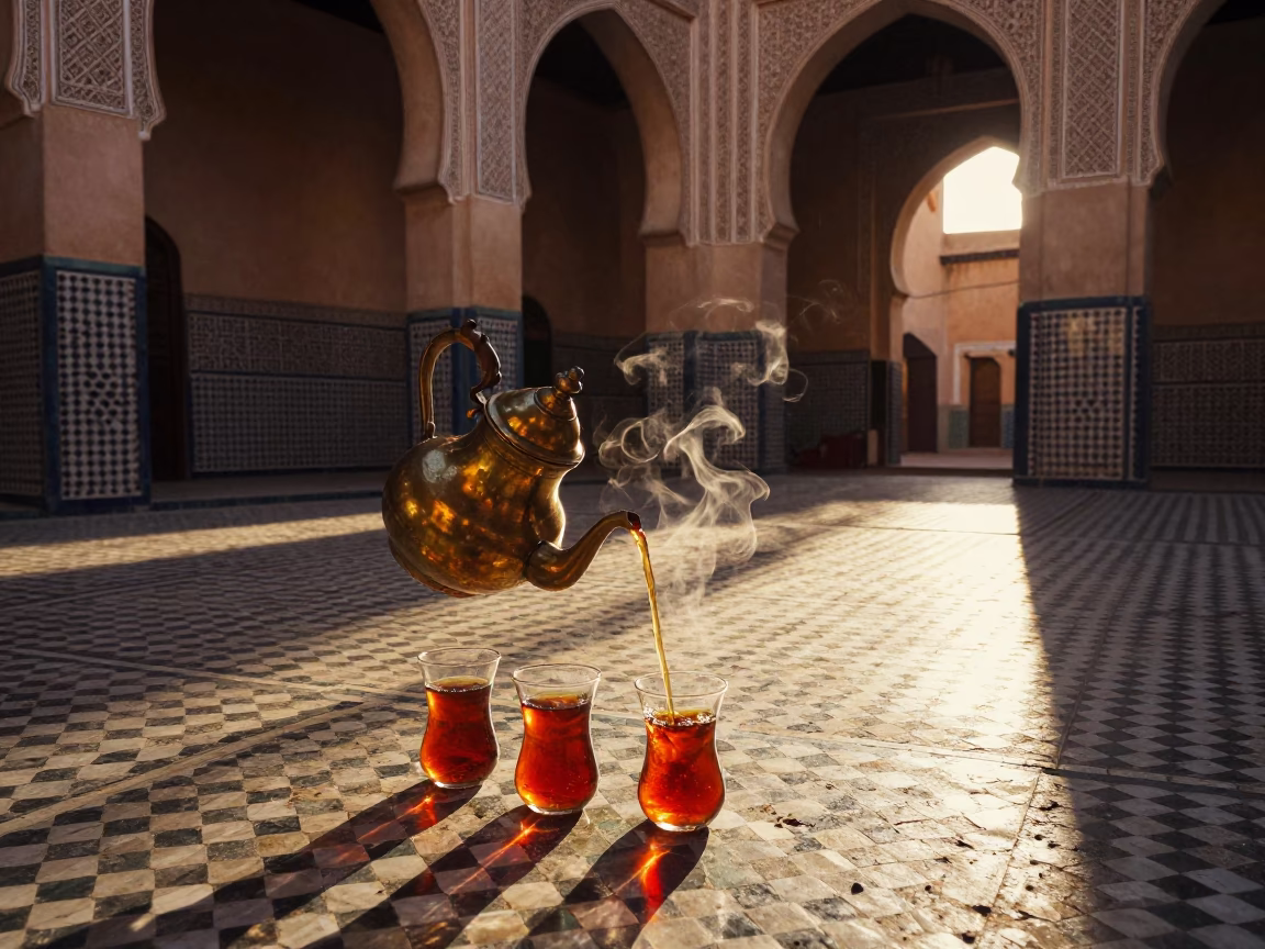Medina Courtyard in Fez at Honeyed Evening Light in in Fez, Morocco