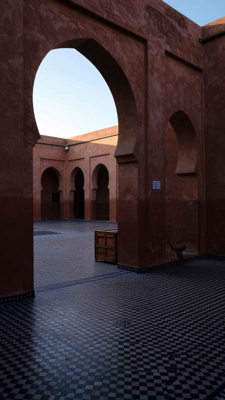Medina Courtyard in Marrakech at First Light Of Dawn in in Marrakech, Morocco