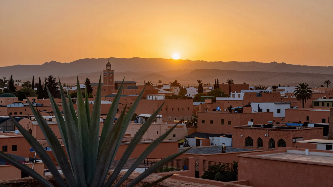 Medina in Marrakech at Sunset Light in in Marrakech, Morocco