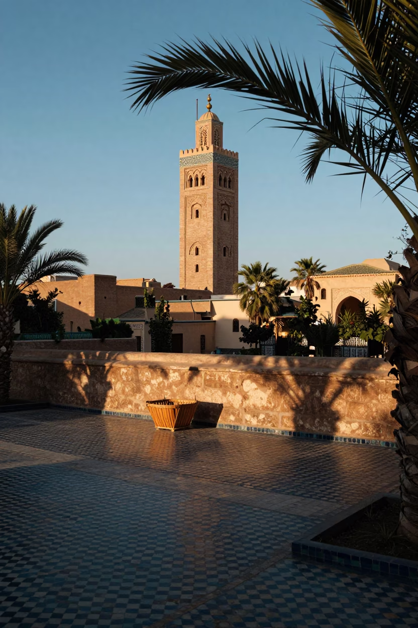 Medina Minarets And Tiled Courtyard in Fez in in Fez, Morocco