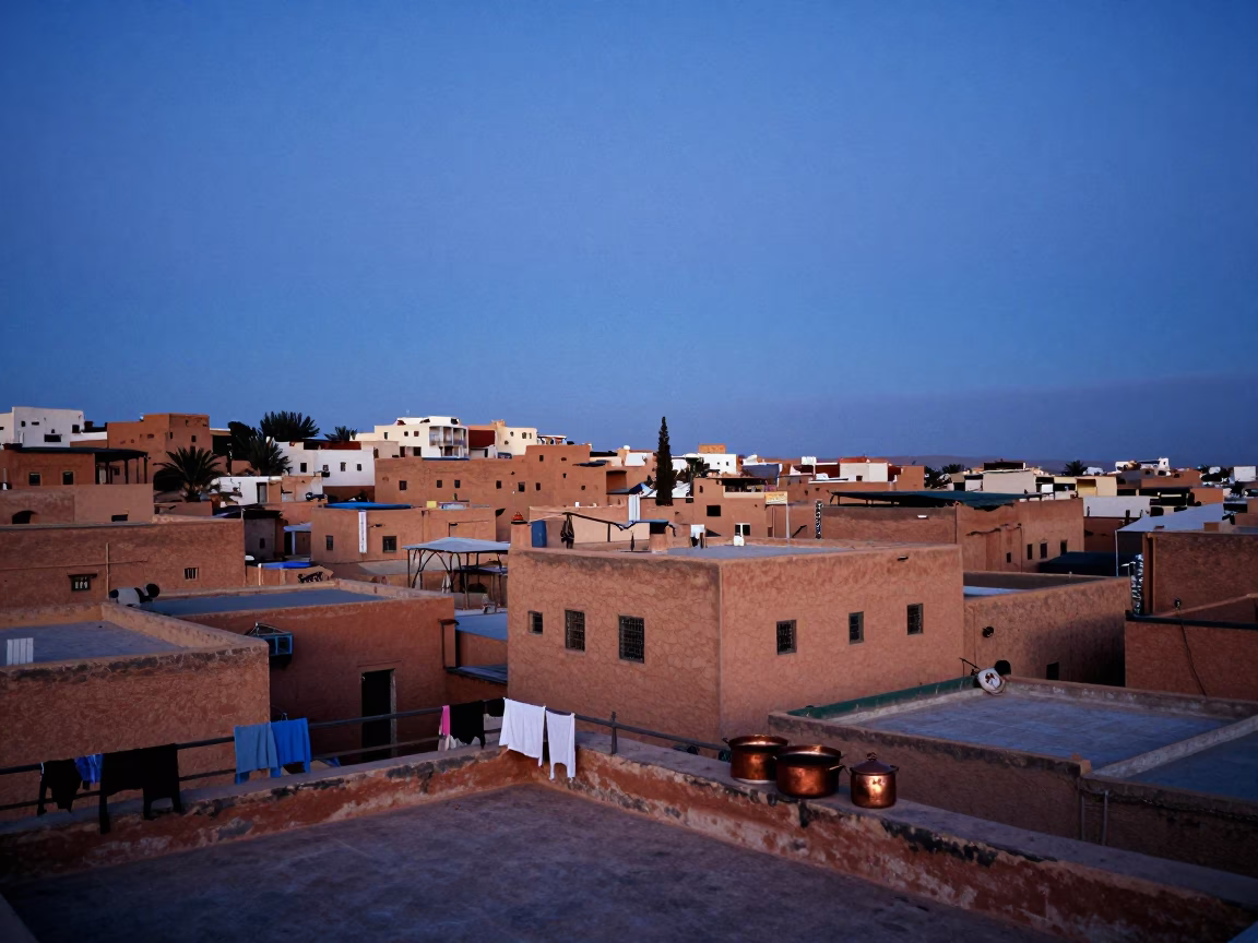 Medina Rooftops in Fez at Twilight in in Fez, Morocco