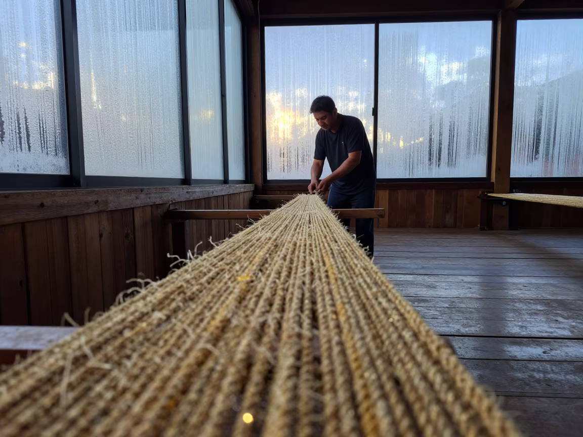 Medina Rope Maker Twisting Sisal Before Sunrise in in a rehearsal room in Medina