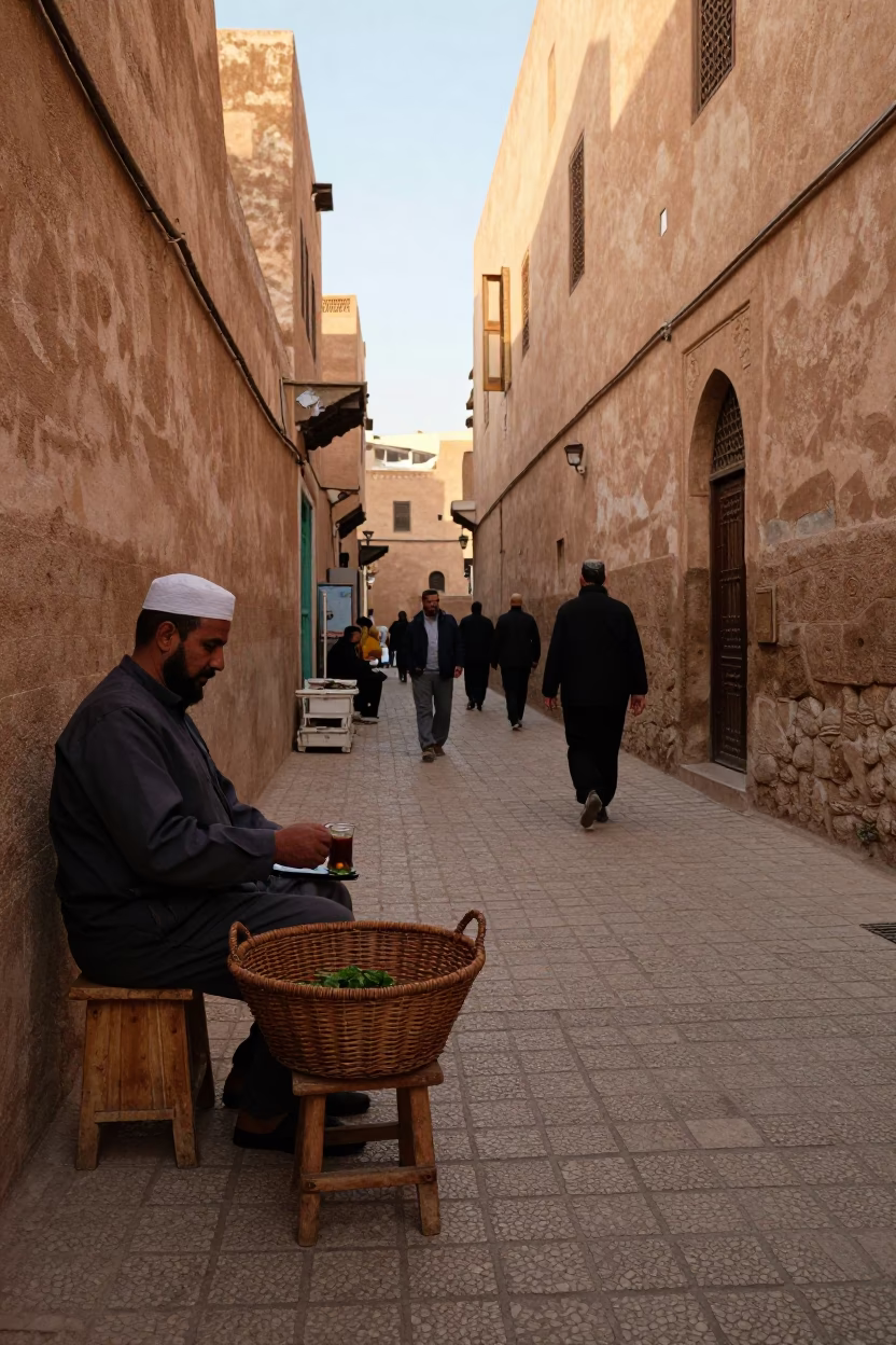 Medina Street in Fez at As First Light Reaches The Scene in in Fez, Morocco