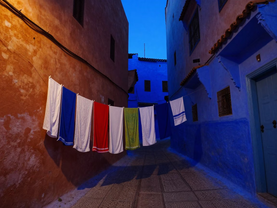 Medina Street in Marrakech at The Last Blue Light Of Evening in in Marrakech, Morocco