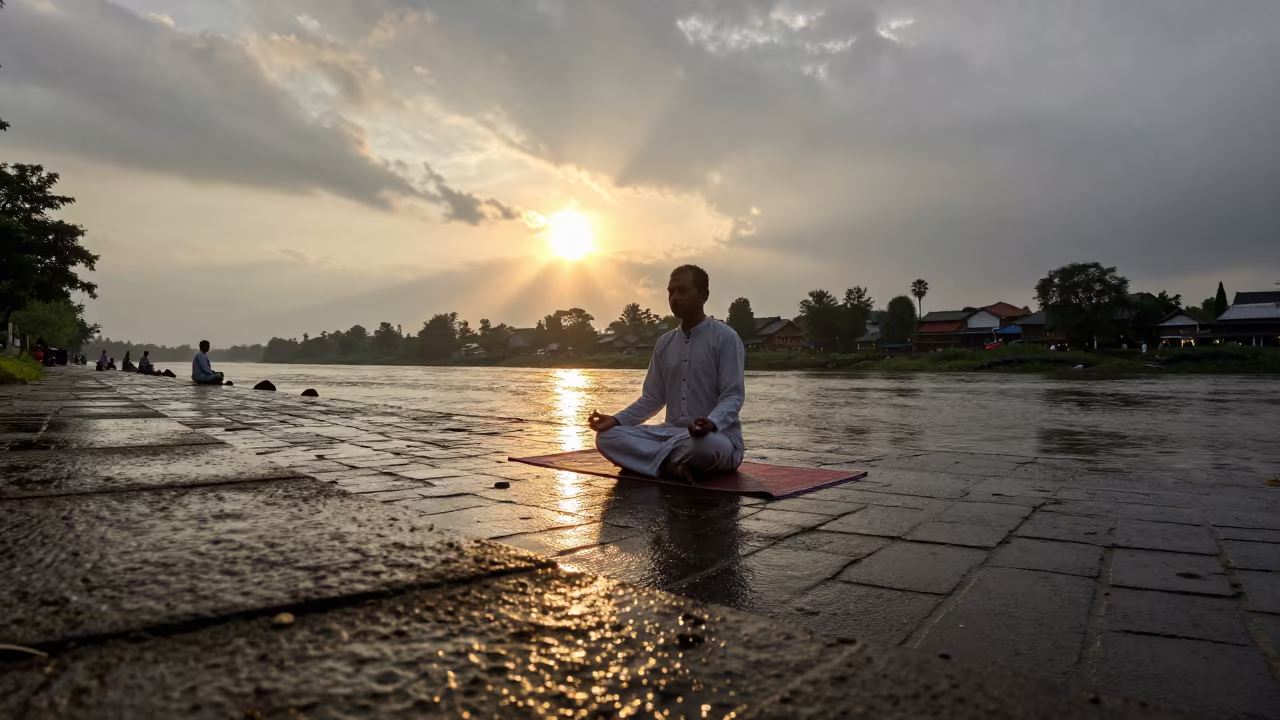 Meditating Man by River in Kano Square in at a public square in Kano