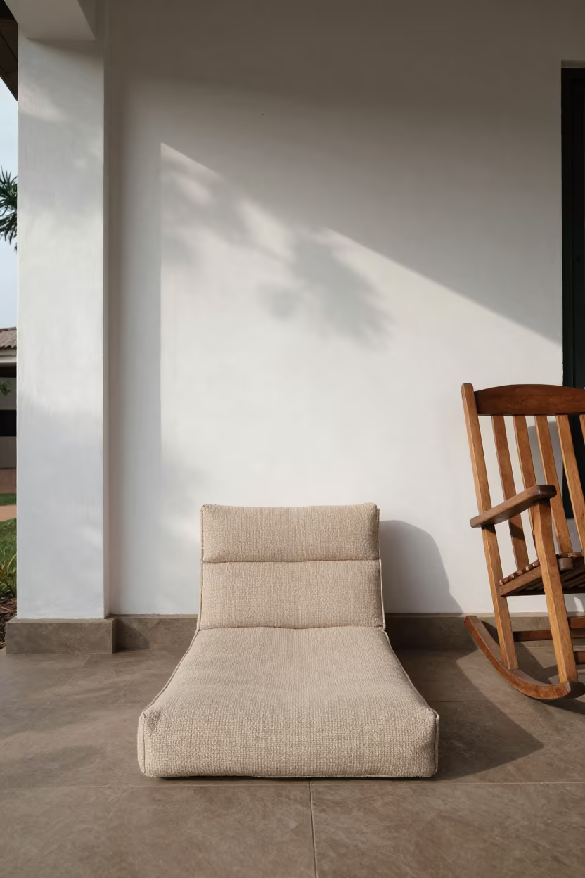 Meditation Cushion on Kigali Porch in on a porch with a rocking chair in Kigali