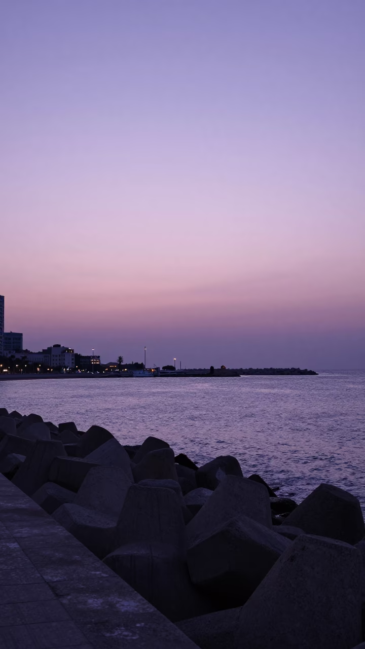 Mediterranean Coastline in Beirut at Nautical Dawn Light in in Beirut, Lebanon