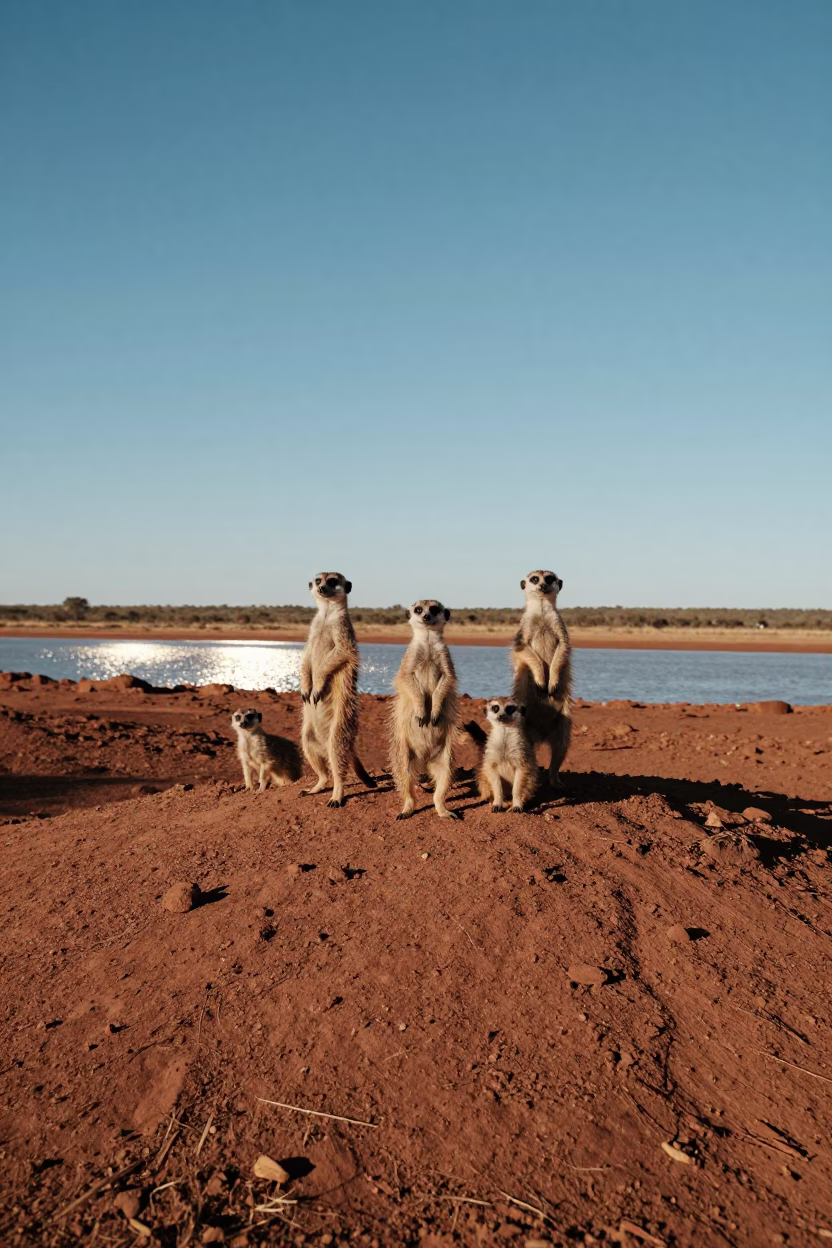 Meerkat Family Sentinel on Mound Near Kimberley in near Kimberley