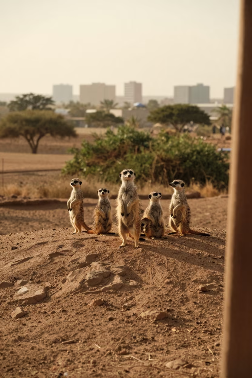 Meerkat Family Sentinel on Mound at Sunset in in Windhoek