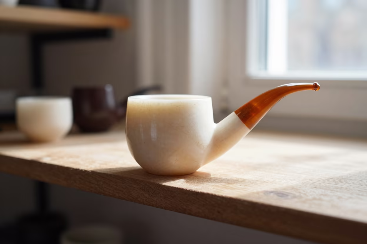 Meerschaum Pipe on Dublin Workshop Shelf in on a workshop shelf in Dublin