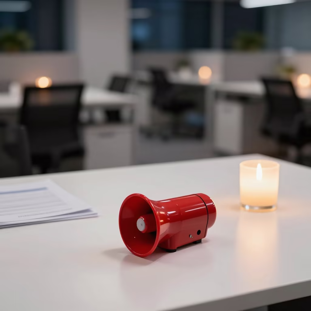 Megaphone Charger on Office Desk at Night in inside a coworking floor in Dalian