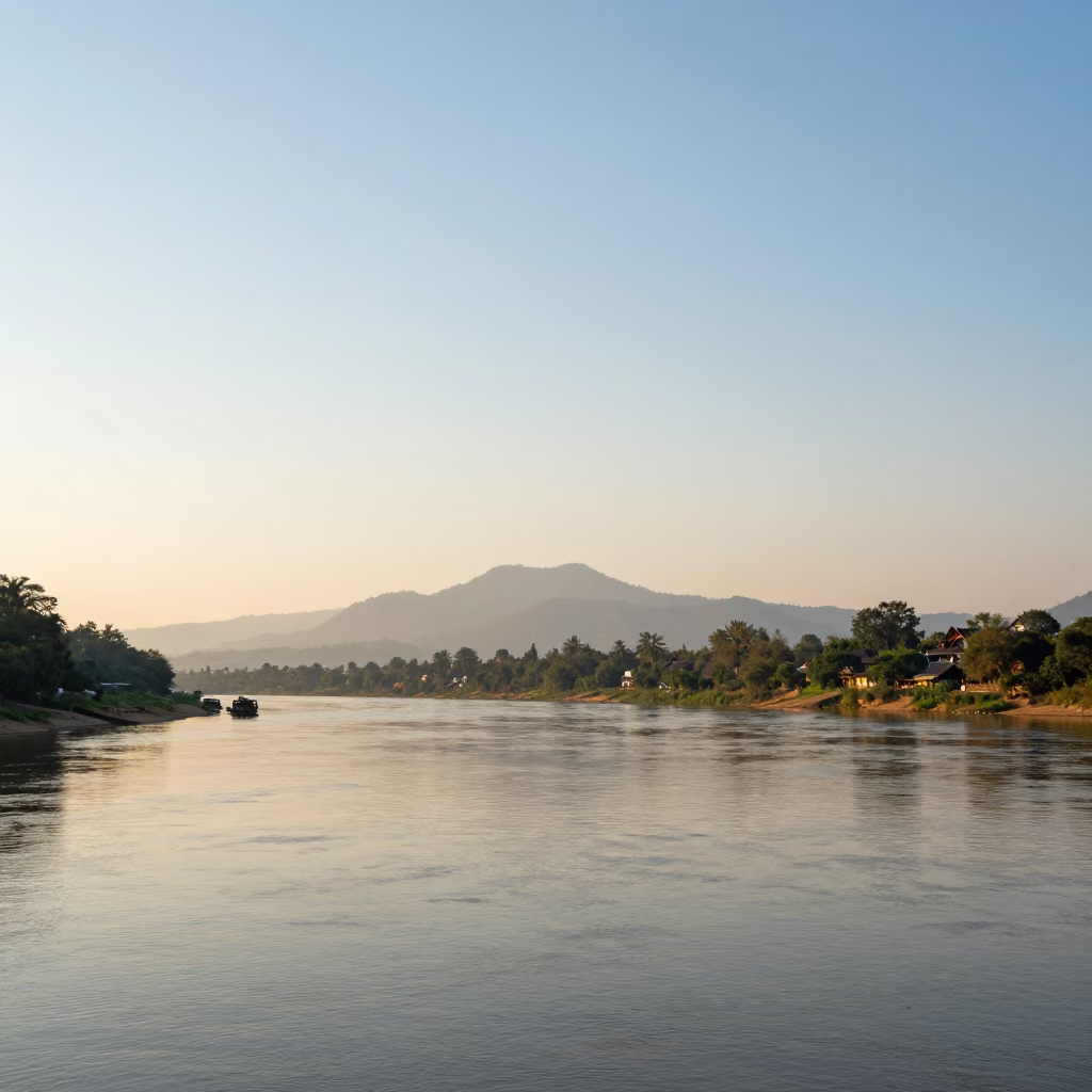 Mekong River And Mount Phousi in Luang Prabang in in Luang Prabang, Laos