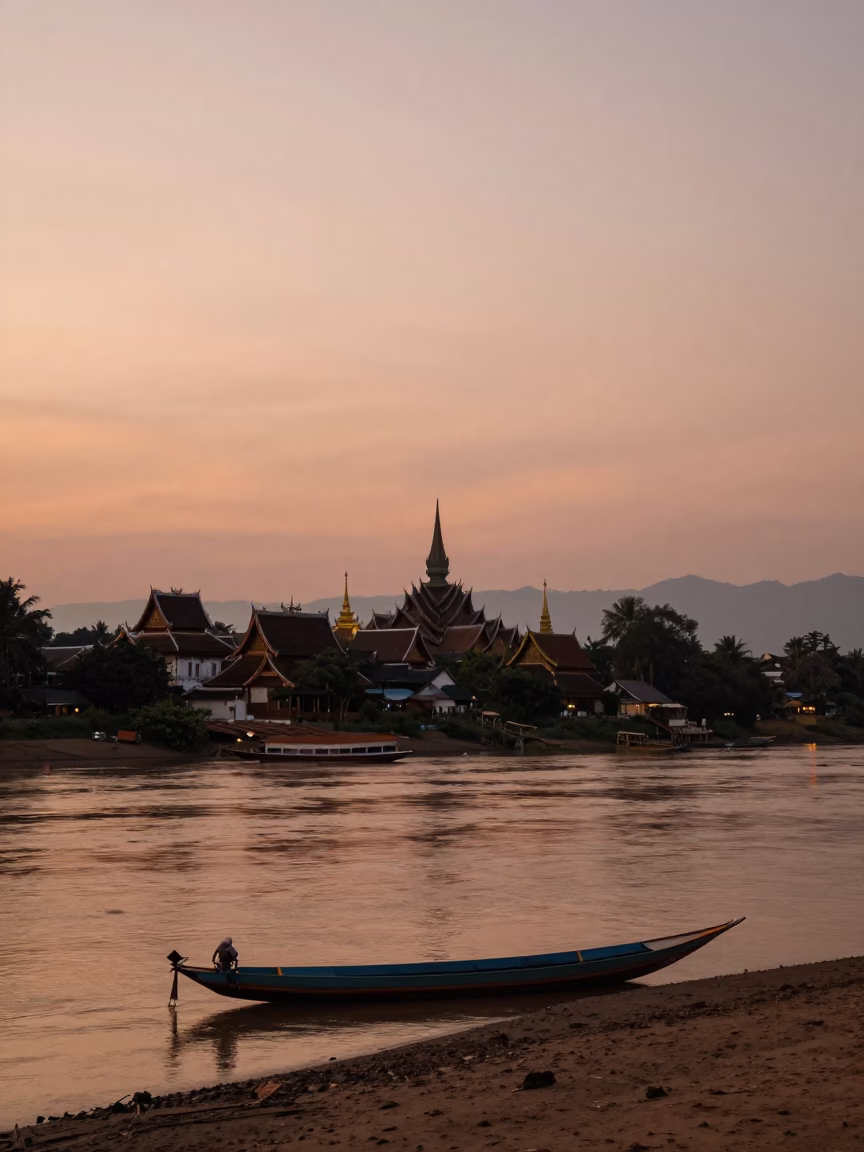 Mekong River And Temples in Luang Prabang in in Luang Prabang, Laos