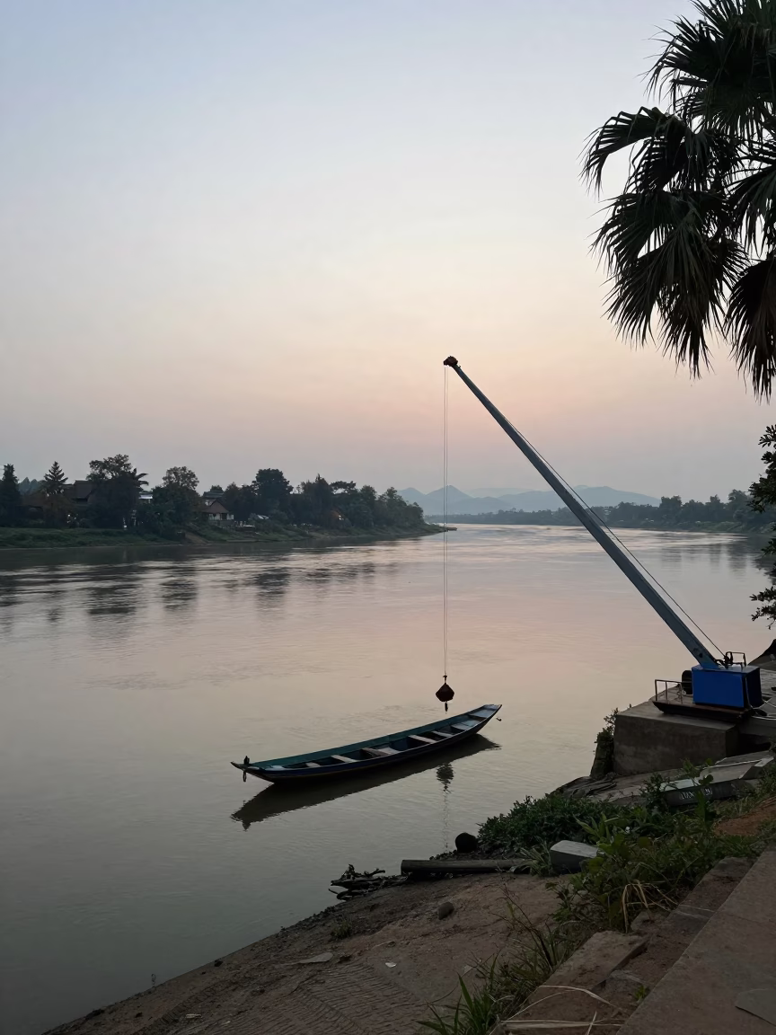 Mekong River in Luang Prabang at Sunrise Light in in Luang Prabang, Laos