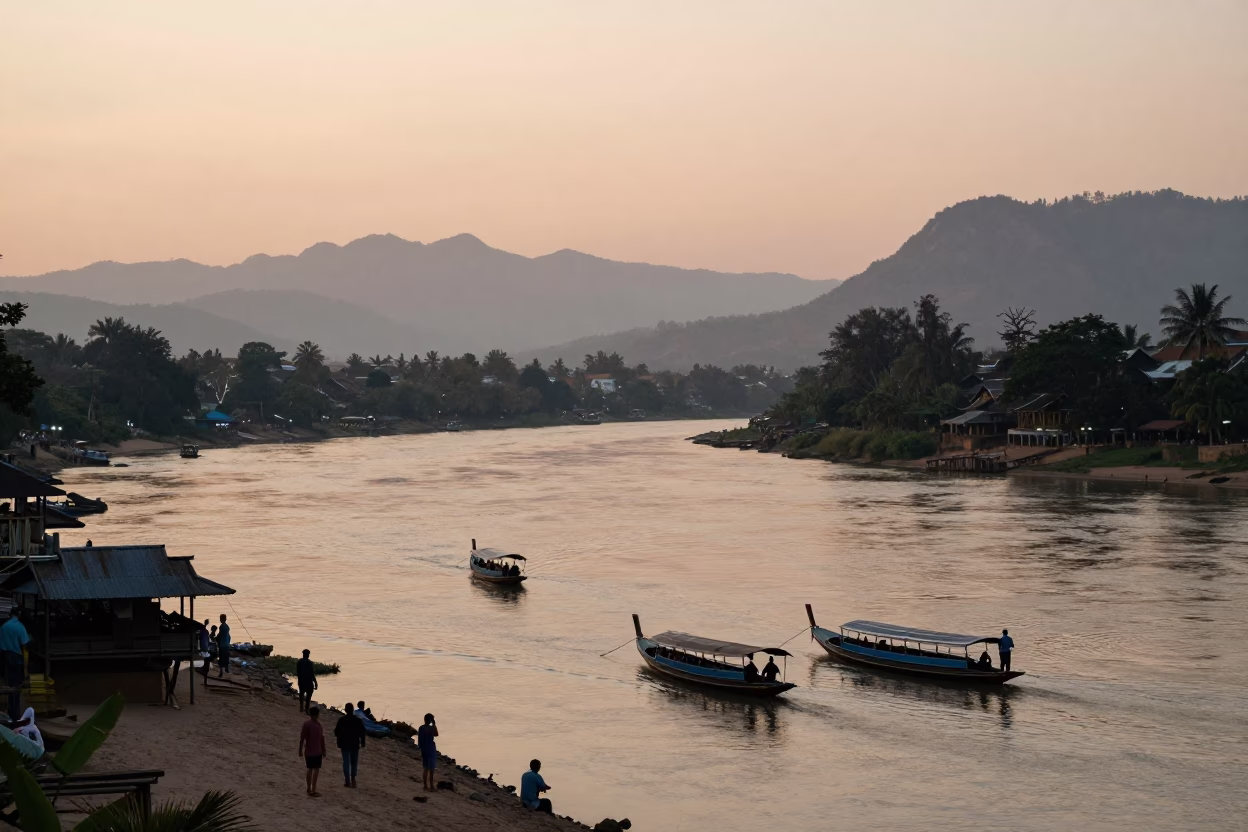 Mekong River in Luang Prabang at The Early Evening Light in in Luang Prabang, Laos