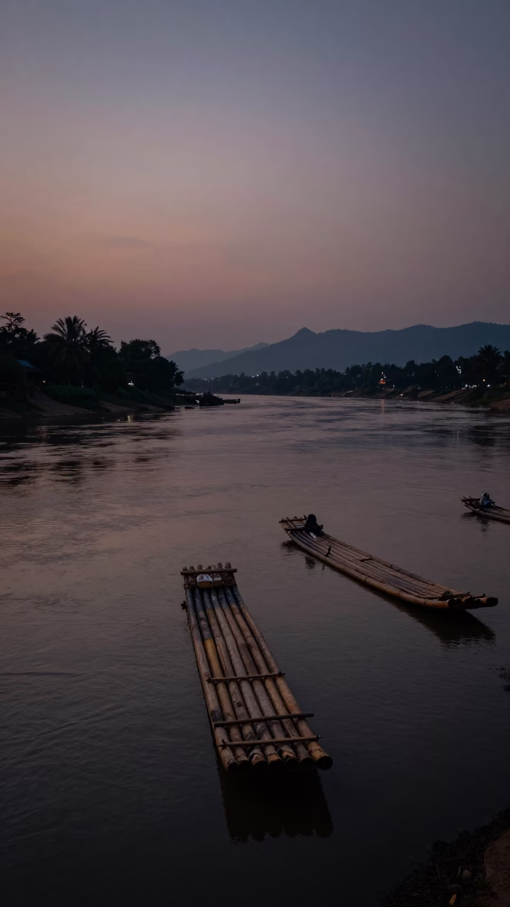 Mekong River in Luang Prabang at The Predawn Darkness Light in in Luang Prabang, Laos